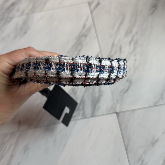 Kurt Geiger London evil eye twead blue white plaid rhinestone belt size small XS main image 4